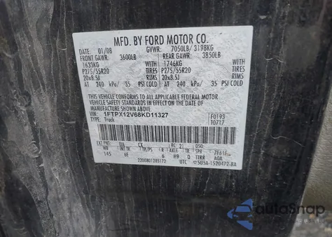 2008 Ford F-150 Fx2/Lariat/Xl/Xlt из США, поврежденный, VIN 1FTPX12V68KD11327